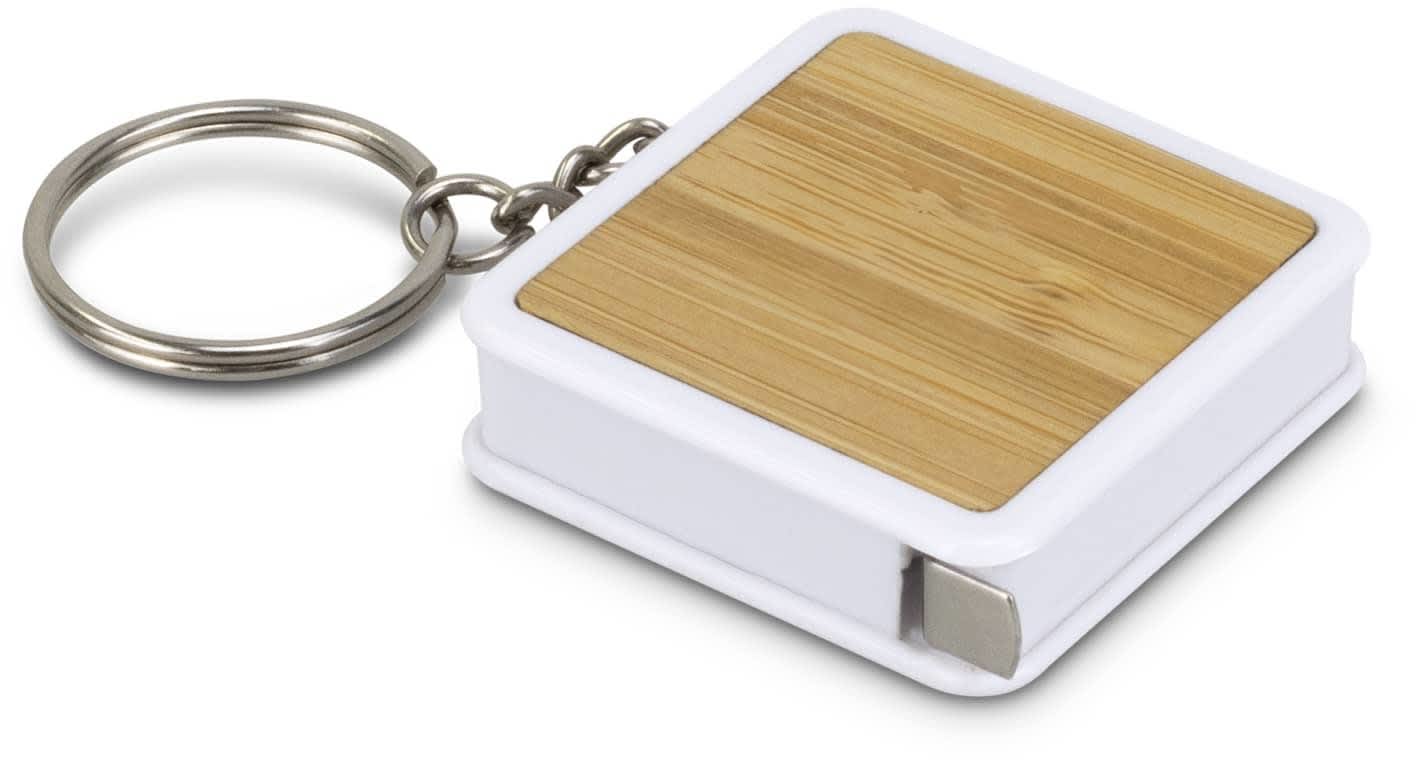 White/Natural Bamboo Tape Measure Key Ring