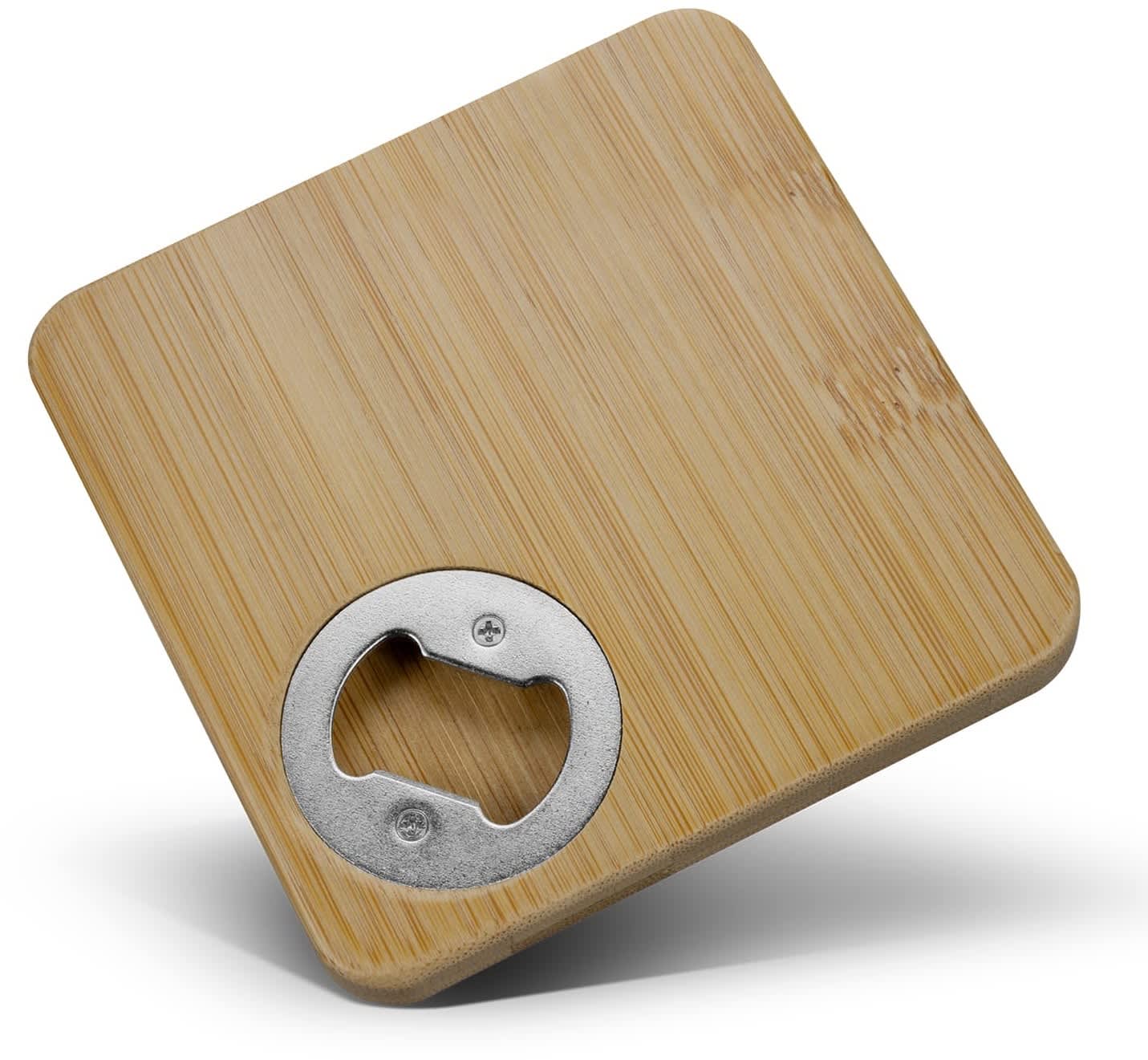 Natural/Silver Bamboo Bottle Opener Coaster - Square