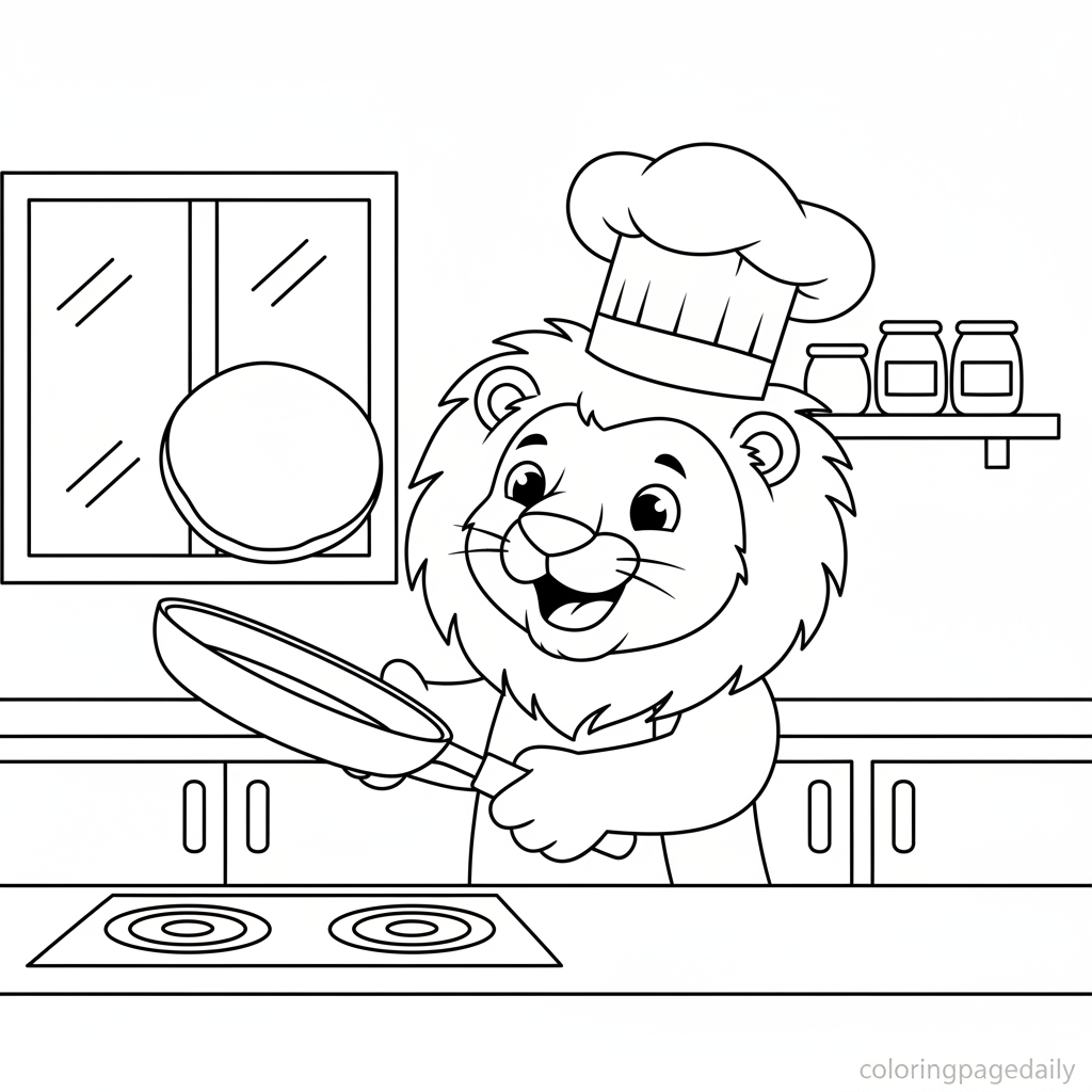 The Pancake Flipping Lion - Black and White