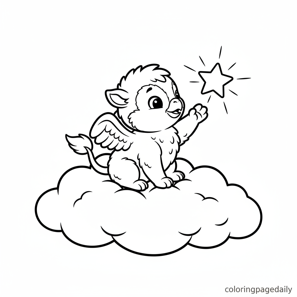 Griffin on a Fluffy Cloud - Black and White