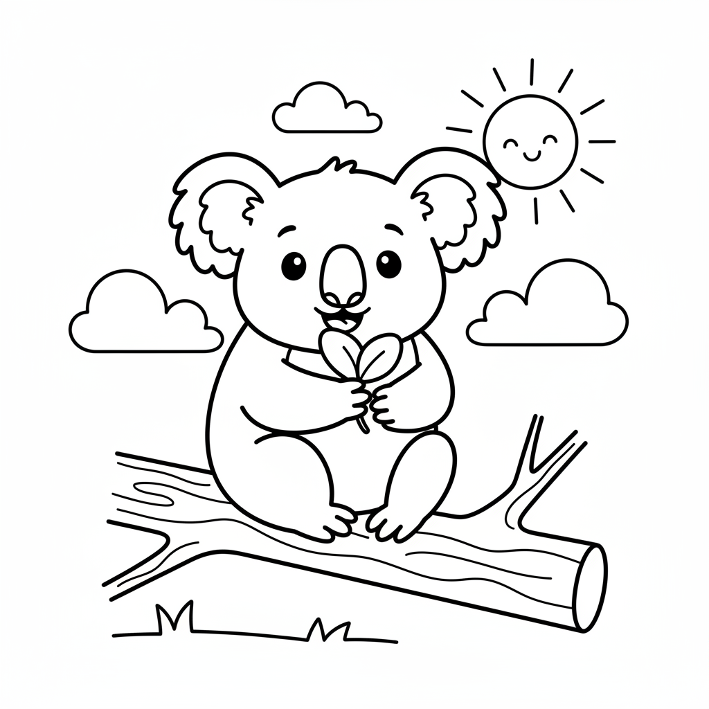 Koala's Sunny Snack - Black and White