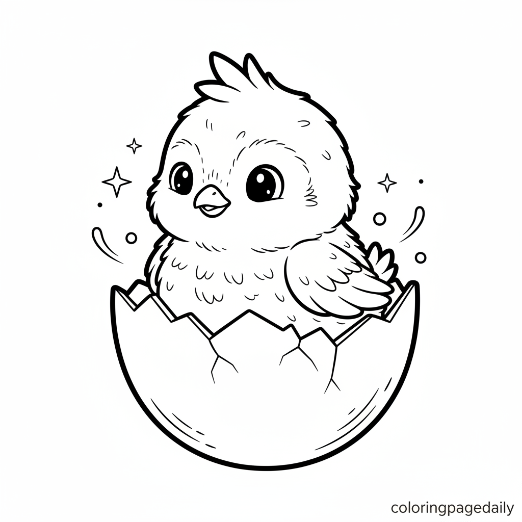 The Little Phoenix Hatchling - Black and white coloring page ready to print