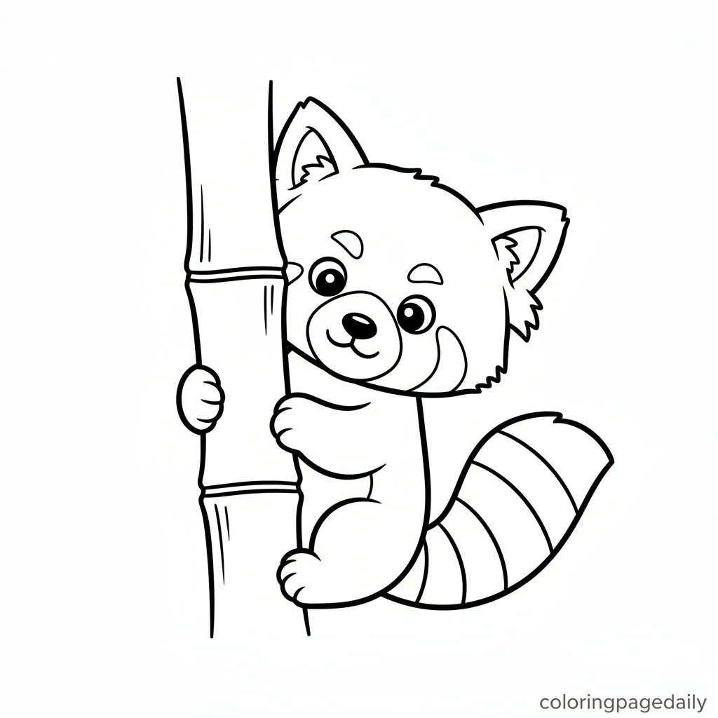 Peek-a-Boo Red Panda - Black and white coloring page ready to print