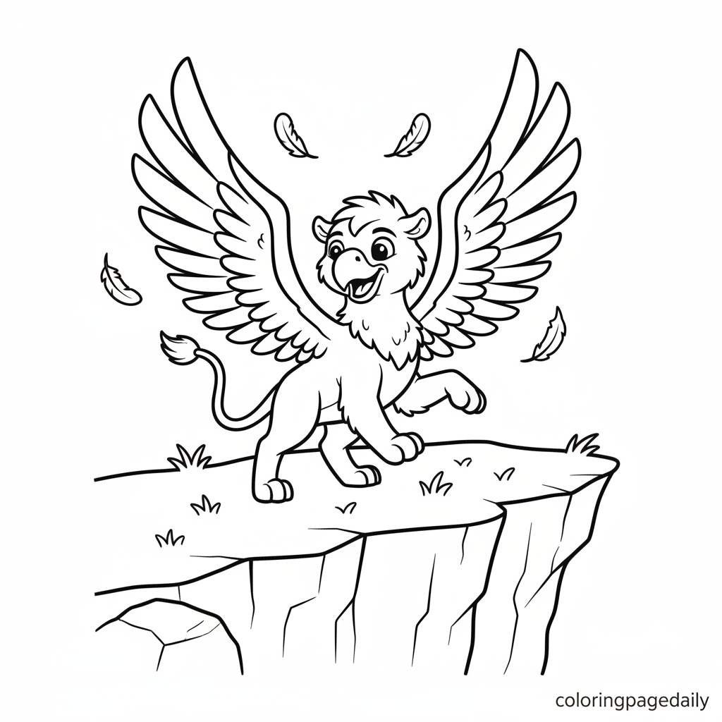 The Griffin's First Flight - Black and white coloring page ready to print