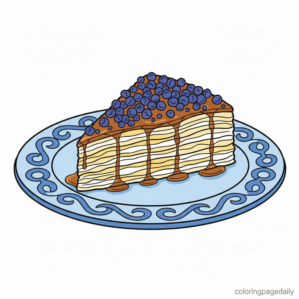 A Sweet Slice of Baklava - Colored reference example for this printable coloring page