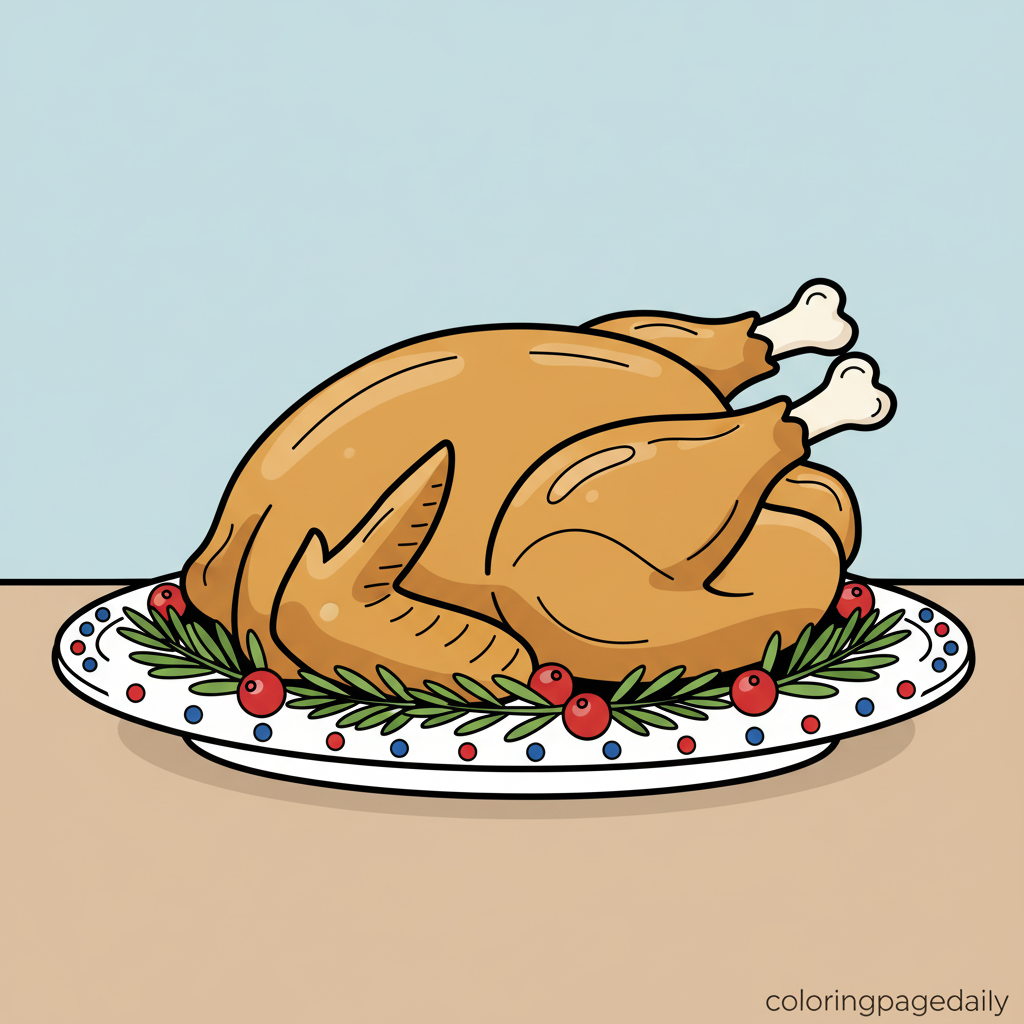 Perfect Thanksgiving Turkey Dinner - Colored reference example for this printable coloring page