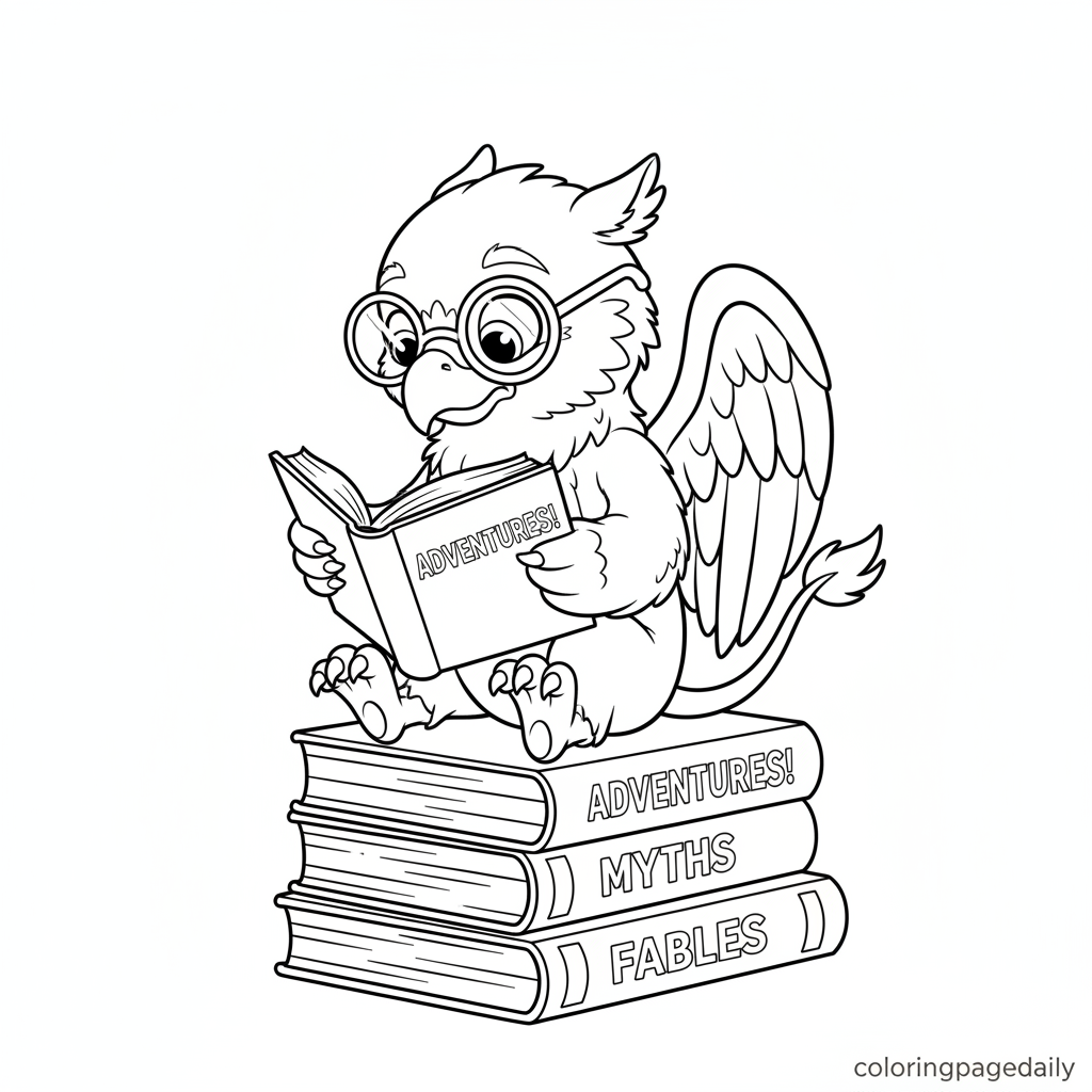 Griffin Reading a Big Book - Black and white coloring page ready to print