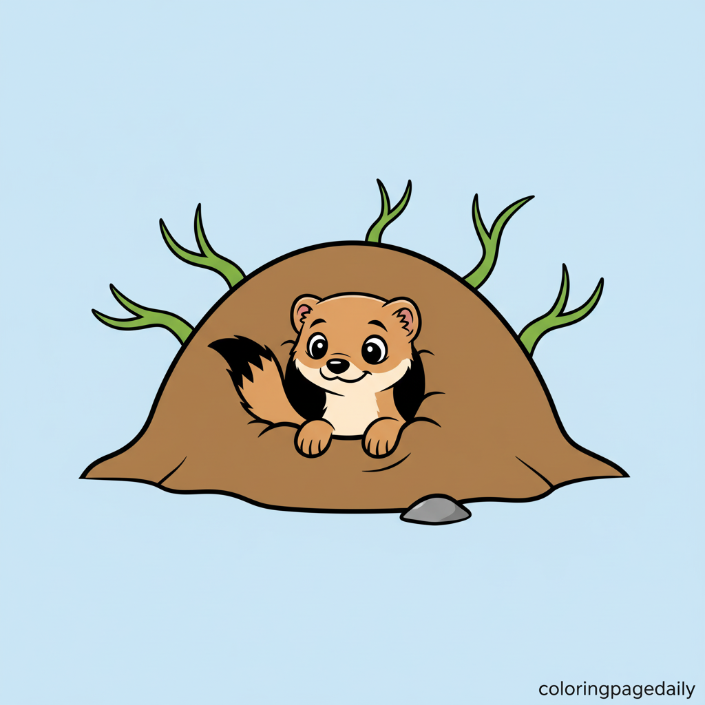 Ermine Peeks From the Snow - Colored reference example for this printable coloring page