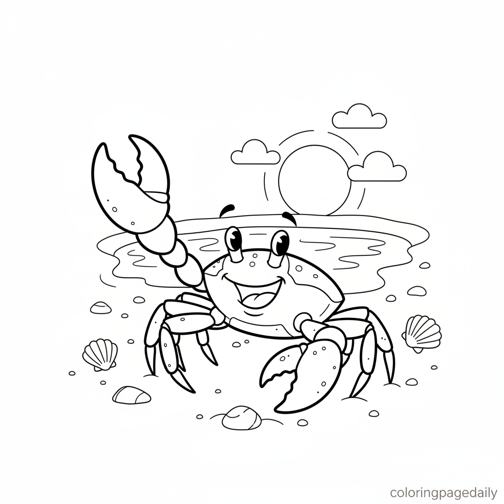 Fiddler Crab's Friendly Wave - Black and white coloring page ready to print