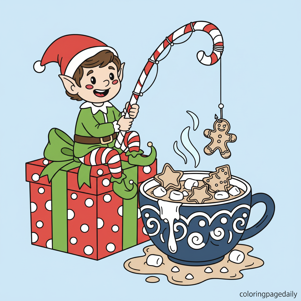 Elf Fishes for Gingerbread Cookies - Colored reference example for this printable coloring page