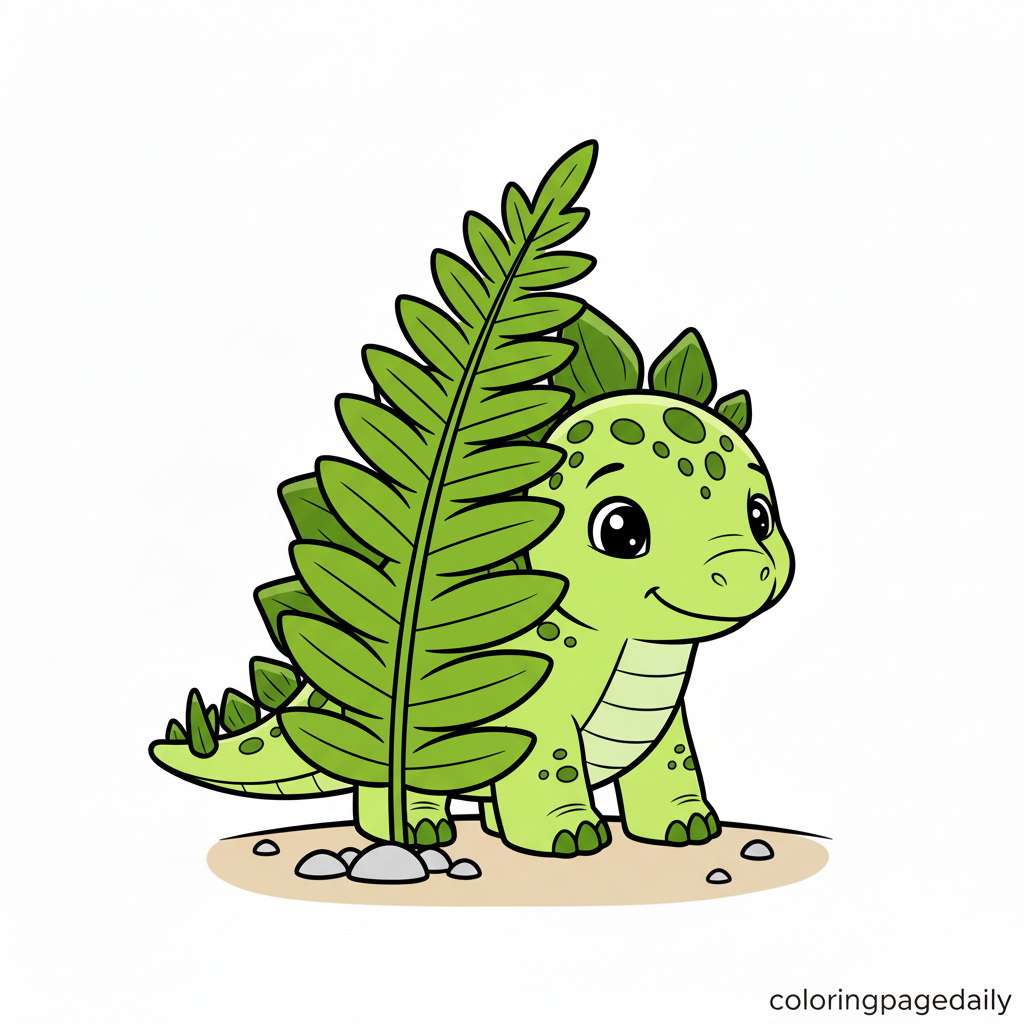 Baby Stegosaurus Plays Hide-and-Seek - Colored reference example for this printable coloring page