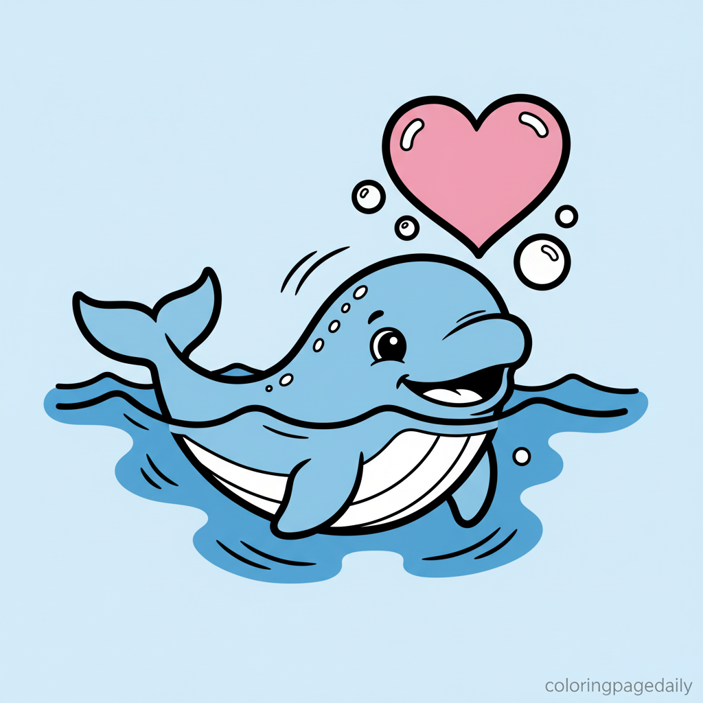 Beluga Whale's Heart Bubble - Colored reference example for this printable coloring page