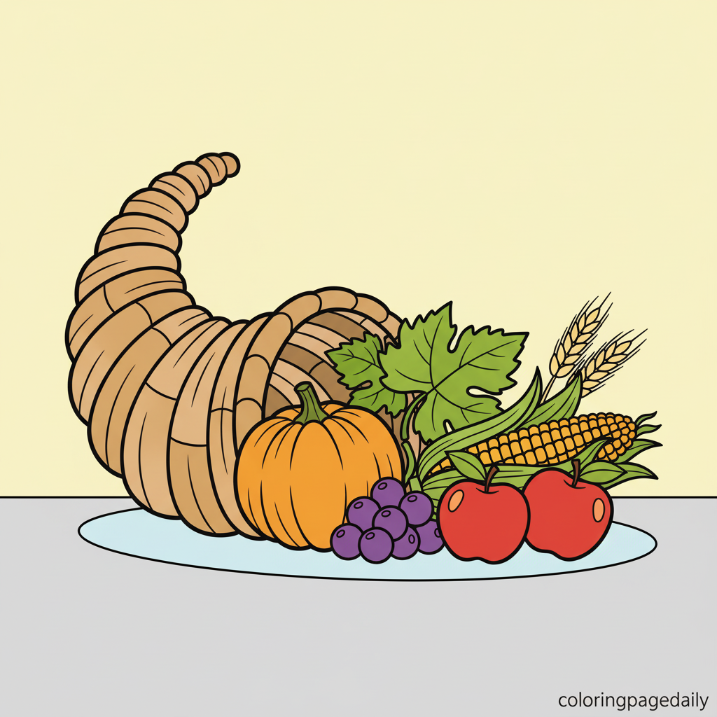 Cornucopia's Bountiful Autumn Harvest - Colored reference example for this printable coloring page