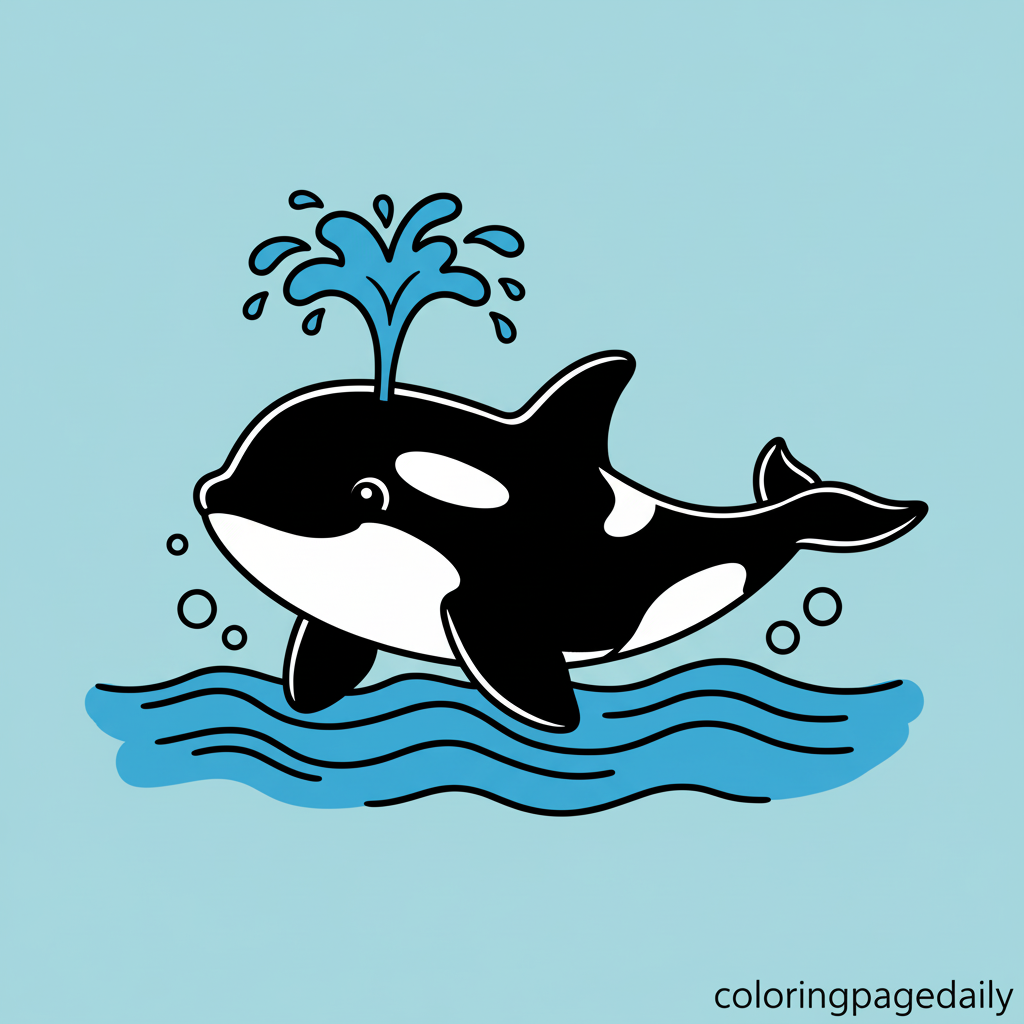 Orca Spouting Water - Colored reference example for this printable coloring page