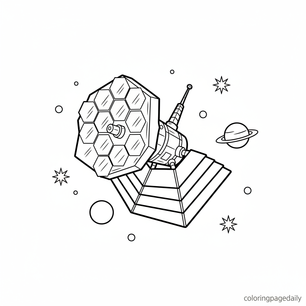 James Webb Space Telescope - Black and white coloring page ready to print