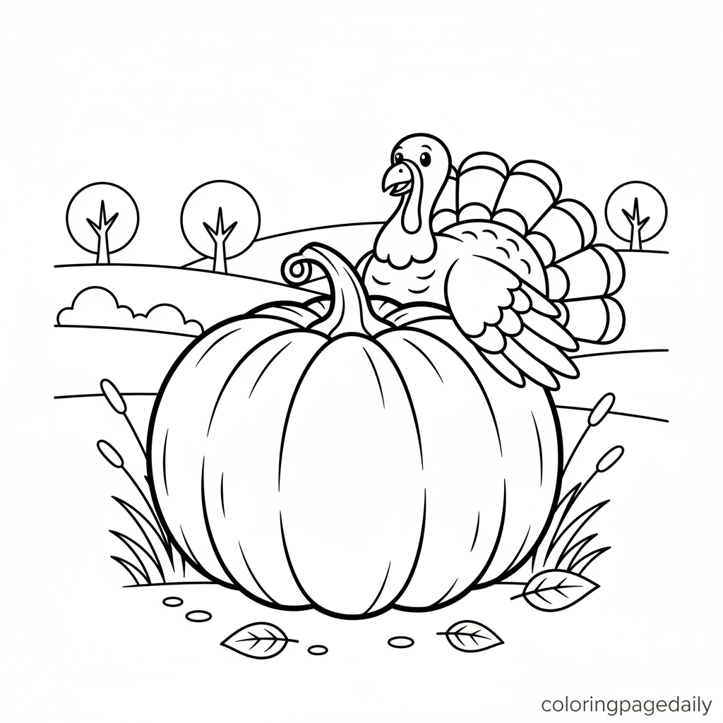 Turkey Playing Hide and Seek - Black and white coloring page ready to print