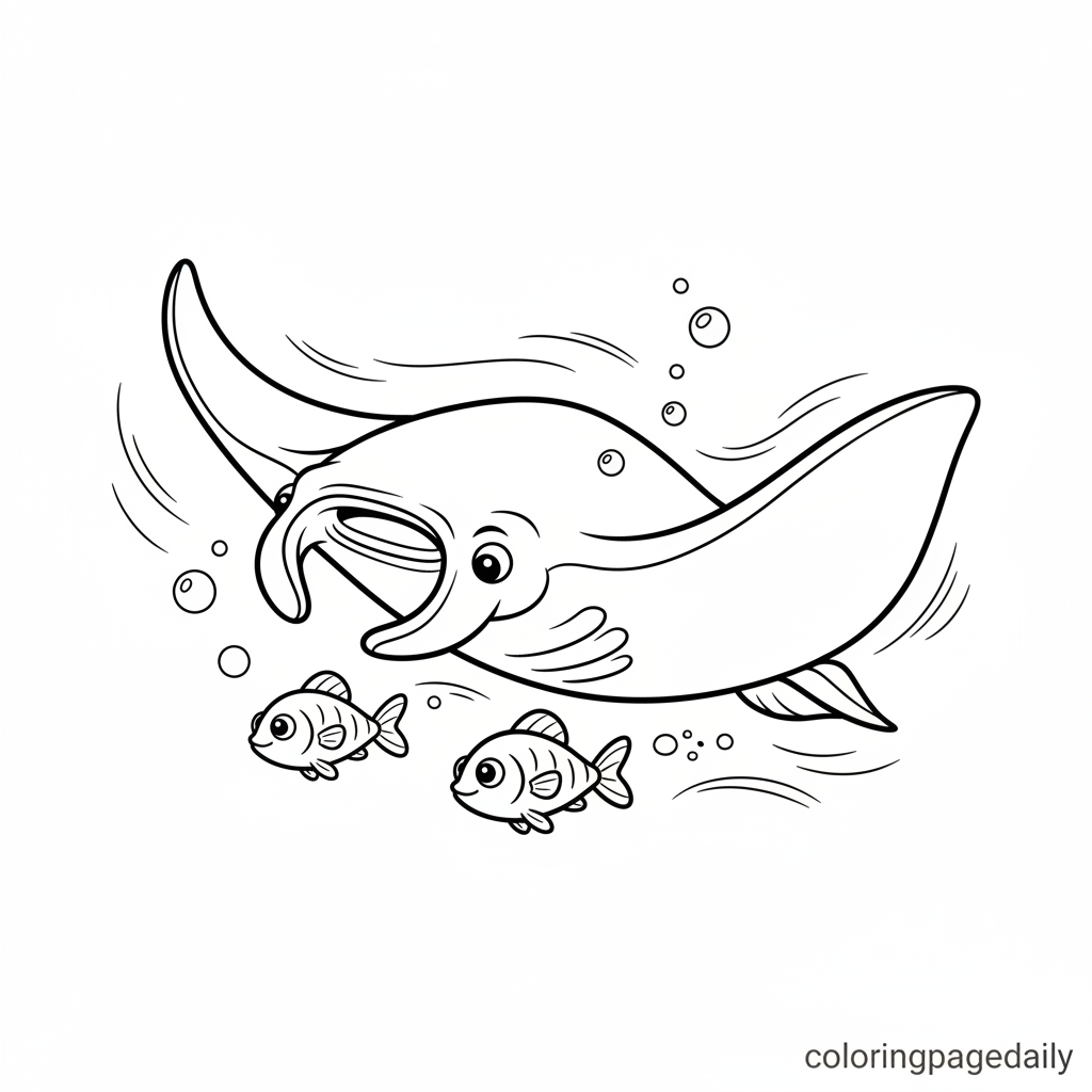 Manta Ray Gliding - Black and white coloring page ready to print