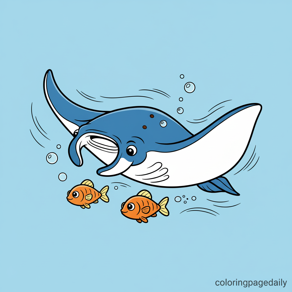 Manta Ray Gliding - Colored reference example for this printable coloring page
