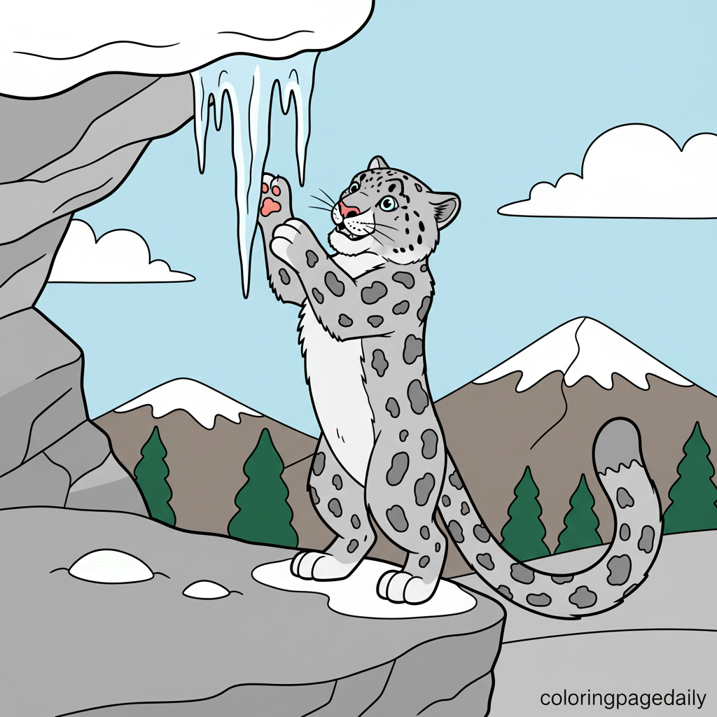 Snow Leopard Playing - Colored reference example for this printable coloring page