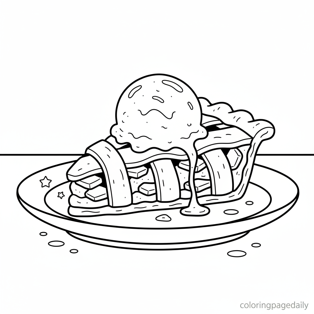 Apple Pie a la Mode - Black and white coloring page ready to print