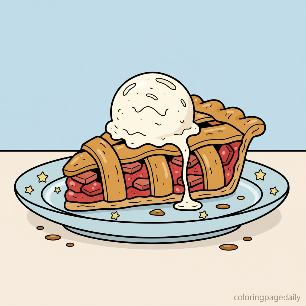 Apple Pie a la Mode - Colored reference example for this printable coloring page