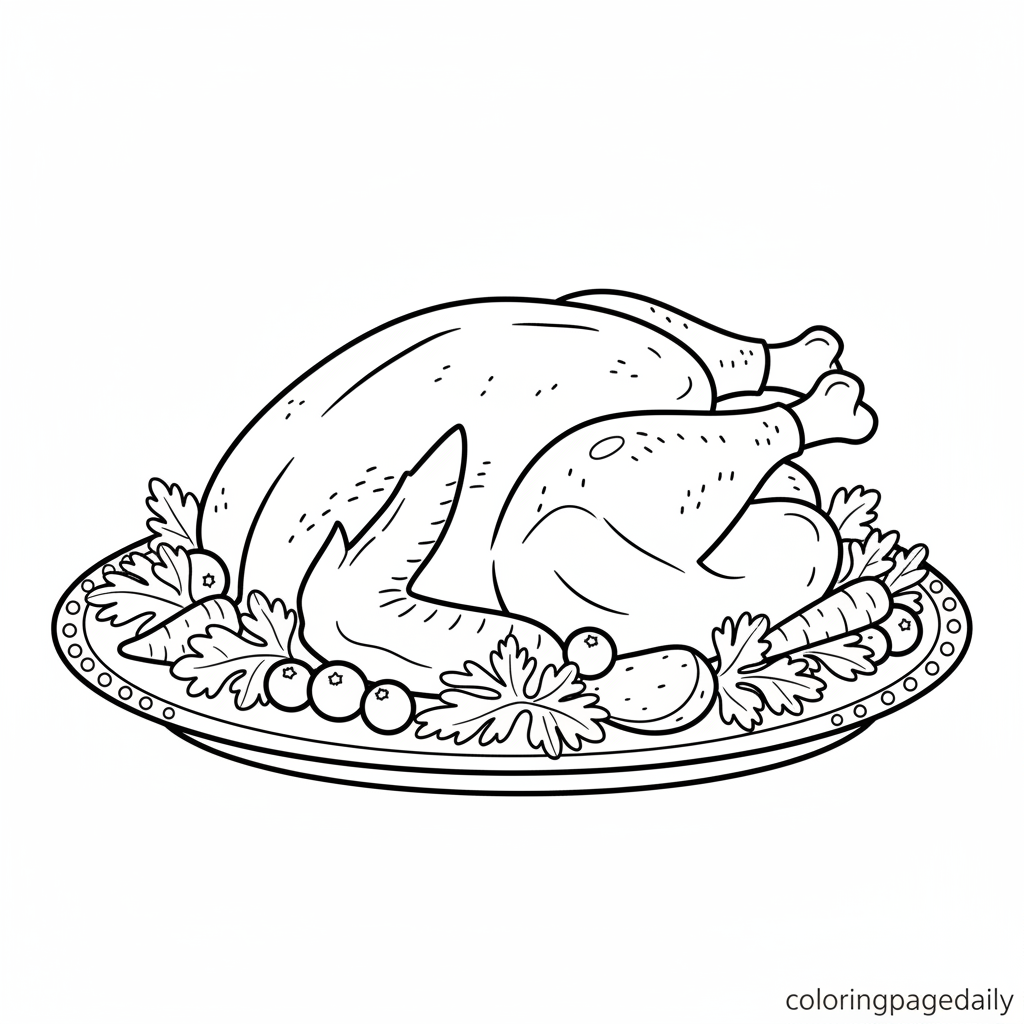 Roasted Turkey Platter - Black and white coloring page ready to print