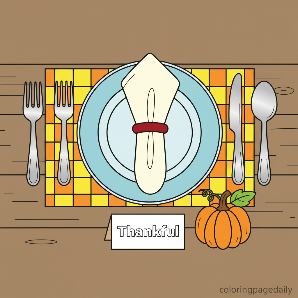 Thanksgiving Table Setting - Colored reference example for this printable coloring page