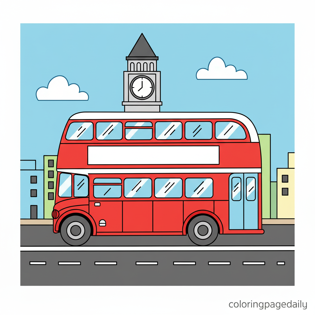 Double-Decker Bus Ride - Colored reference example for this printable coloring page