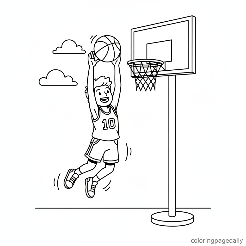 Basketball Player Shooting - Black and white coloring page ready to print