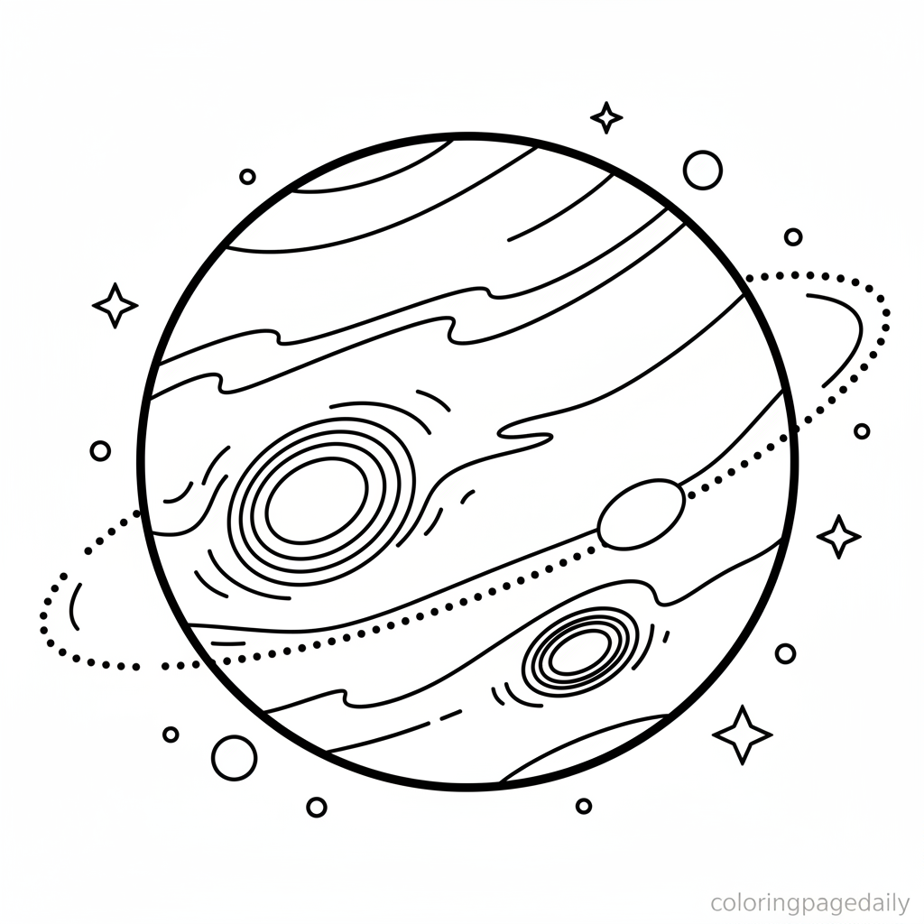 Planet Neptune in Space - Black and white coloring page ready to print