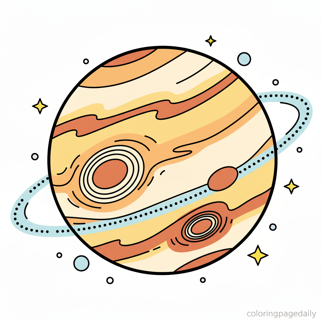 Planet Neptune in Space - Colored reference example for this printable coloring page