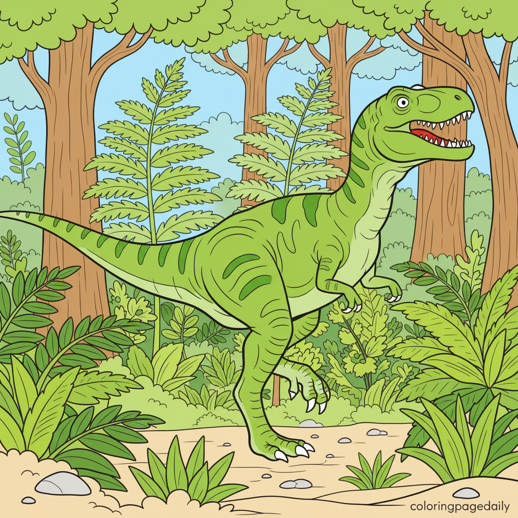 Running Allosaurus Dinosaur - Colored reference example for this printable coloring page