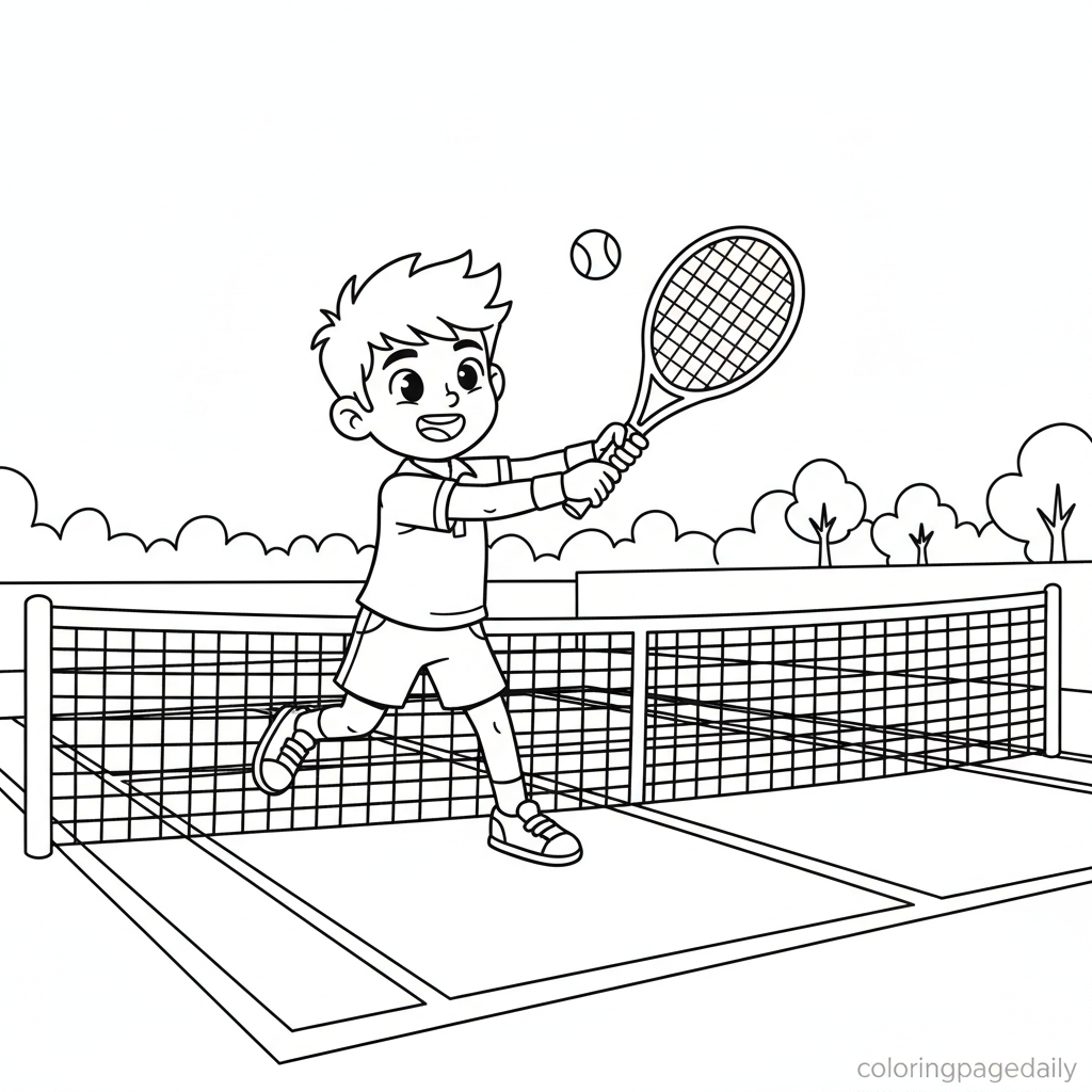 Tennis Player Serving - Black and white coloring page ready to print