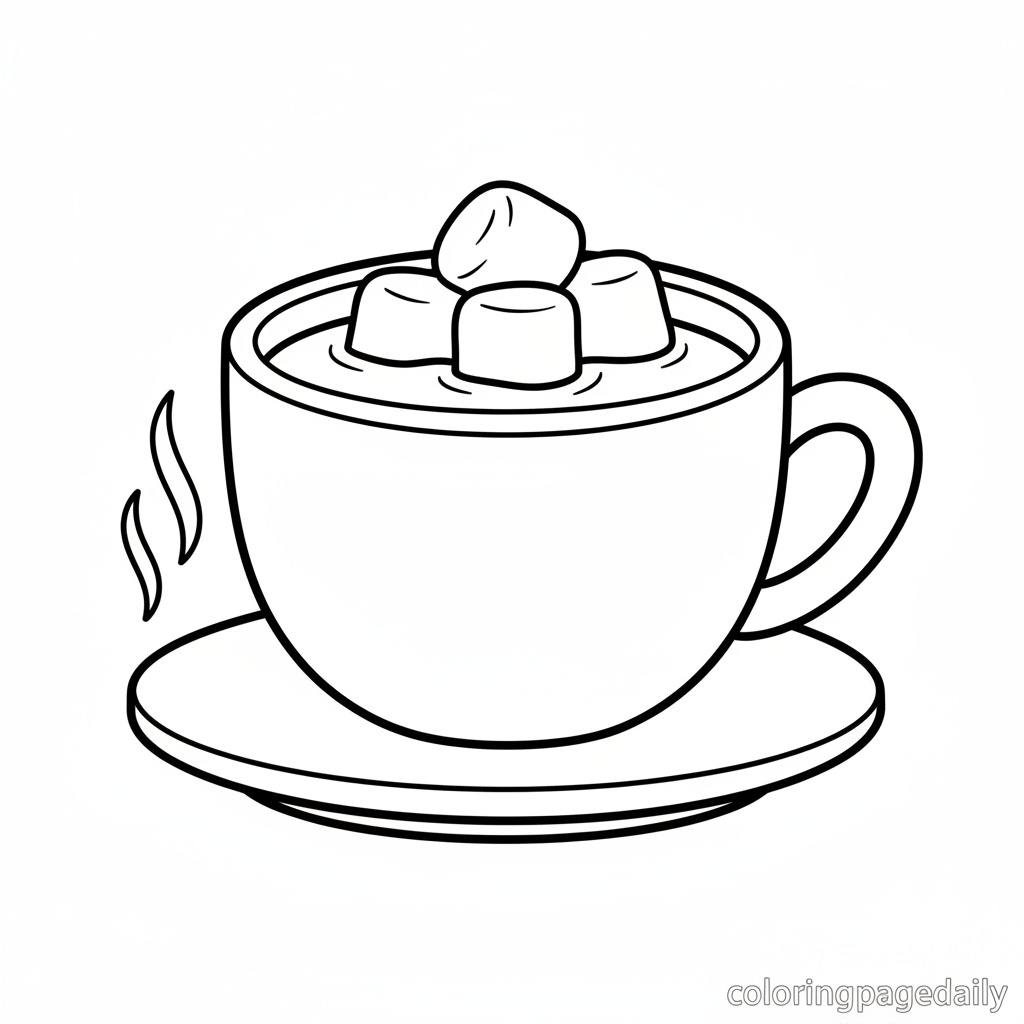 Hot Cocoa Mug - Black and white coloring page ready to print