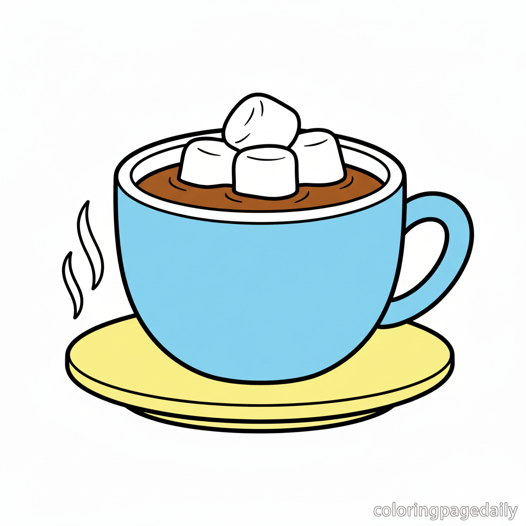 Hot Cocoa Mug - Colored reference example for this printable coloring page