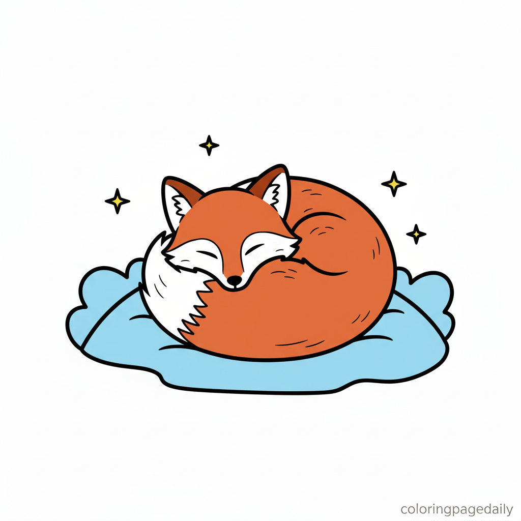 Sleeping Arctic Fox - Colored reference example for this printable coloring page