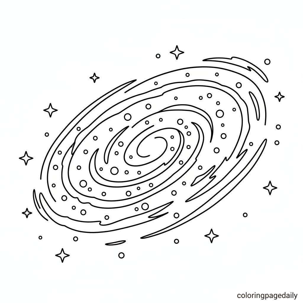 Spiral Galaxy in Space - Black and white coloring page ready to print
