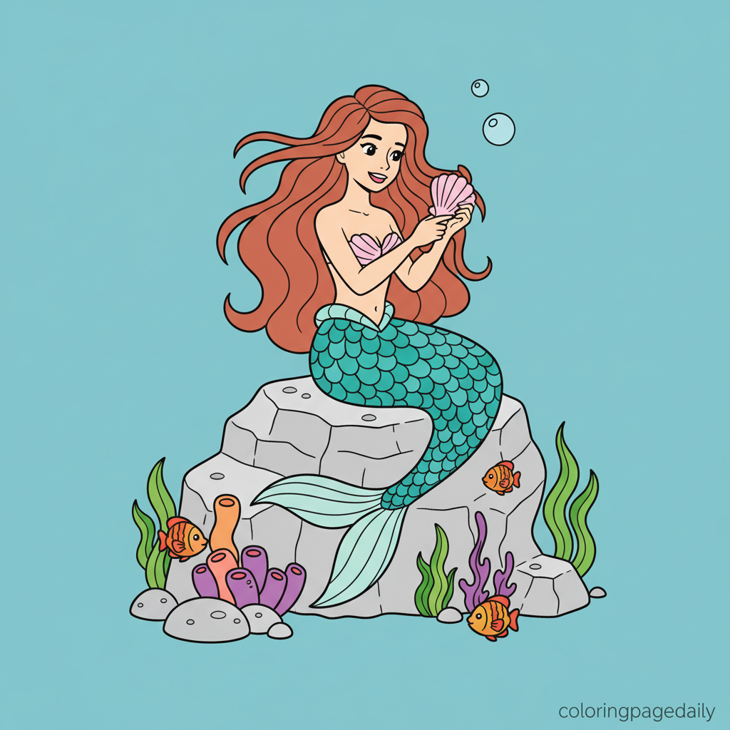 Mermaid Hair Care - Colored reference example for this printable coloring page