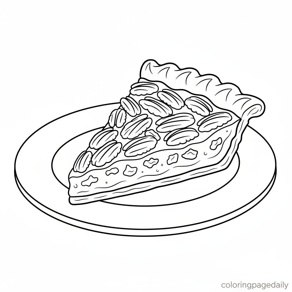 Delicious Pecan Pie Slice - Black and white coloring page ready to print