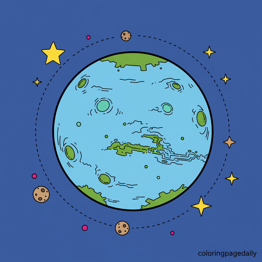 Planet Mars in Space - Colored reference example for this printable coloring page