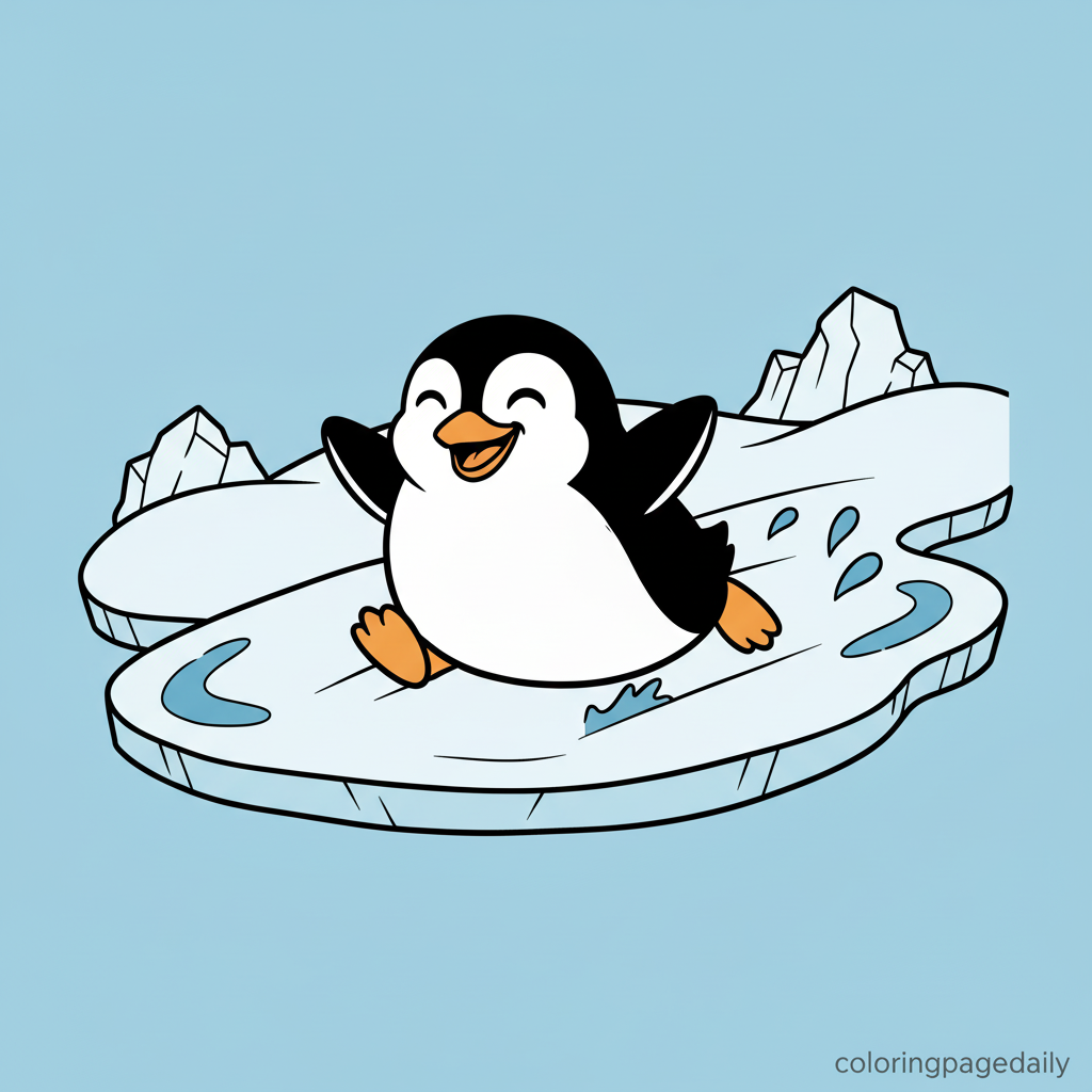 Penguin Belly Slide - Colored reference example for this printable coloring page