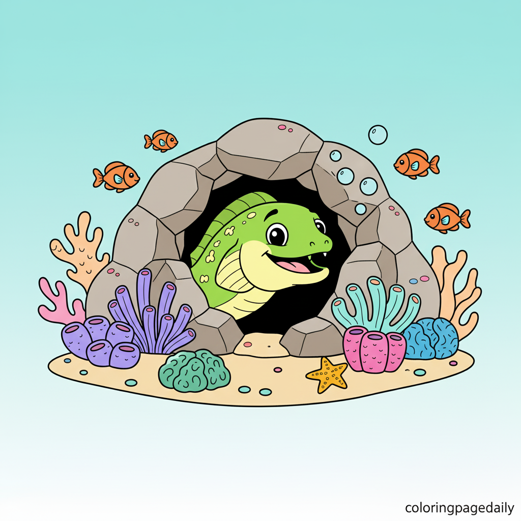 Friendly Moray Eel - Colored reference example for this printable coloring page