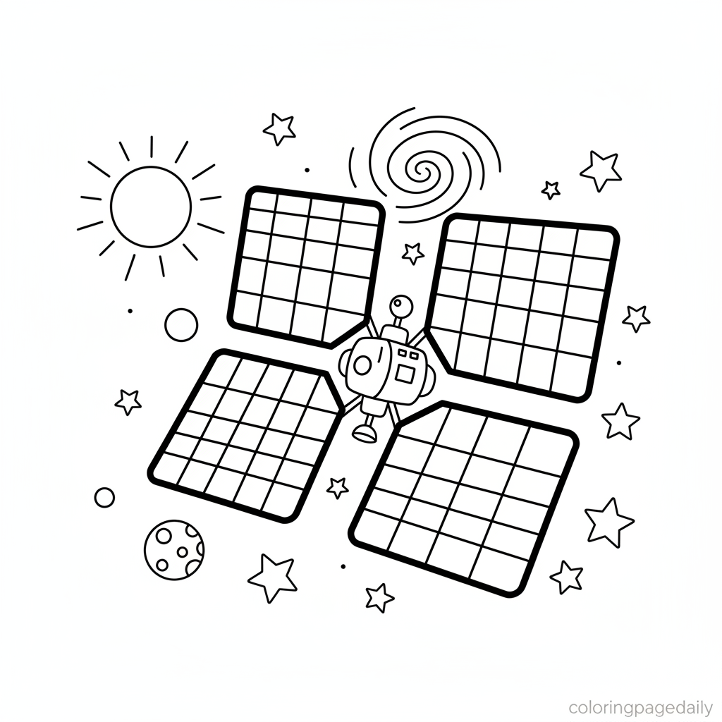 Solar Sail Voyager - Black and white coloring page ready to print