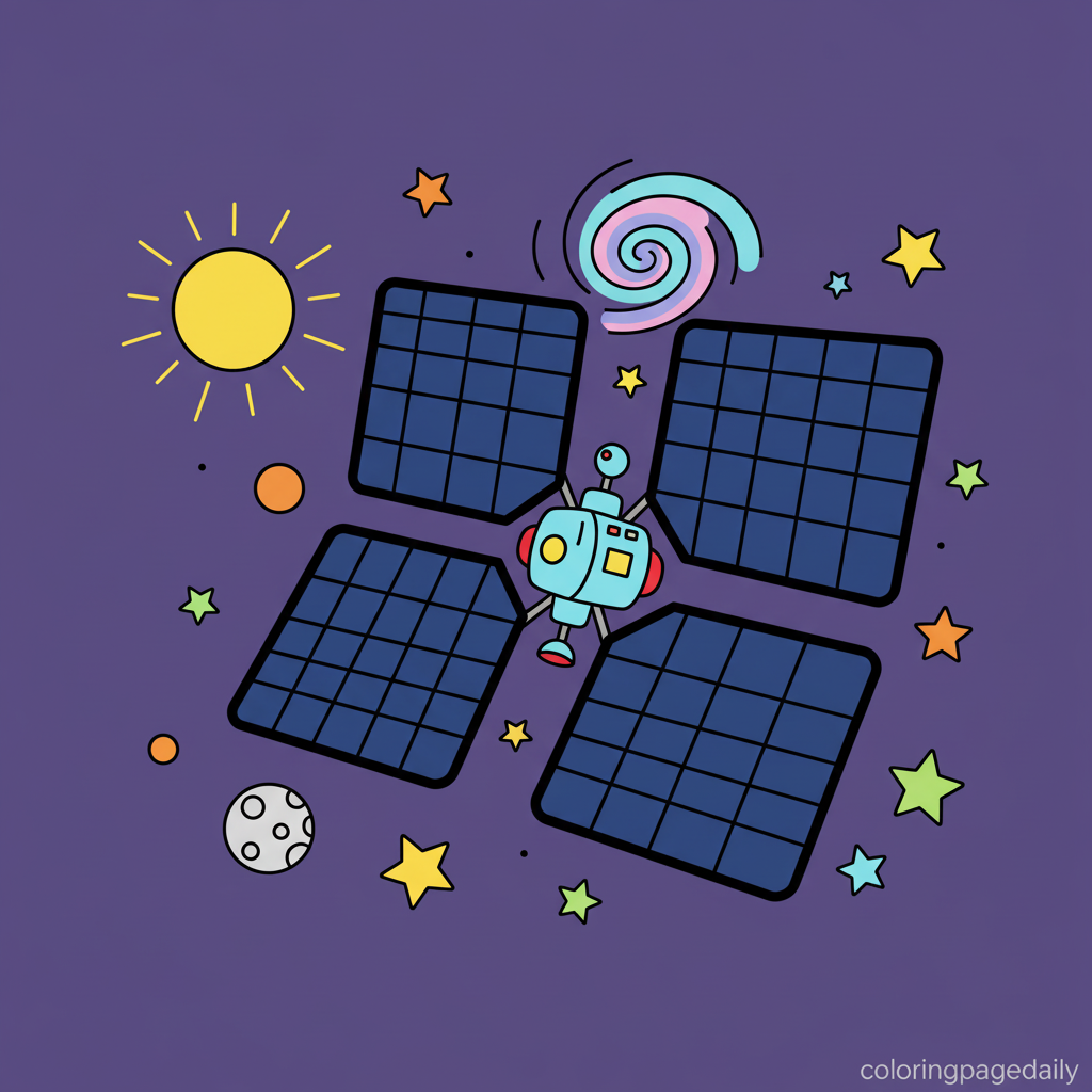 Solar Sail Voyager - Colored reference example for this printable coloring page