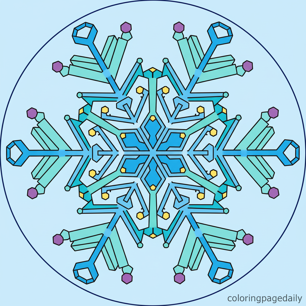 Intricate Snowflake Pattern - Colored reference example for this printable coloring page