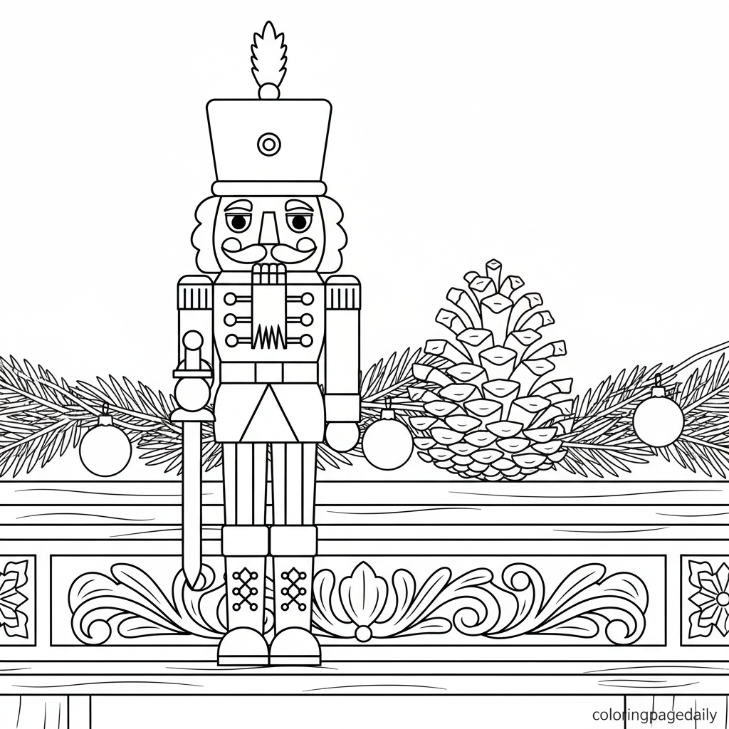 Wooden Nutcracker Soldier - Black and white coloring page ready to print