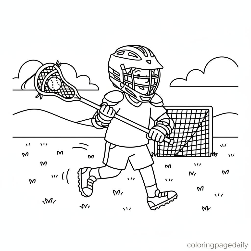 Lacrosse Player Running - Black and white coloring page ready to print