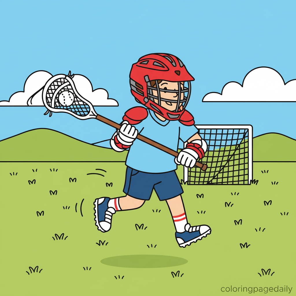 Lacrosse Player Running - Colored reference example for this printable coloring page