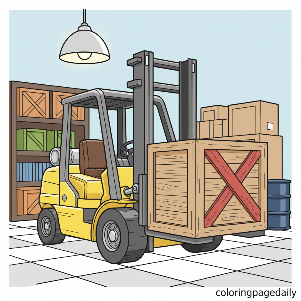 Industrial Forklift Work - Colored reference example for this printable coloring page