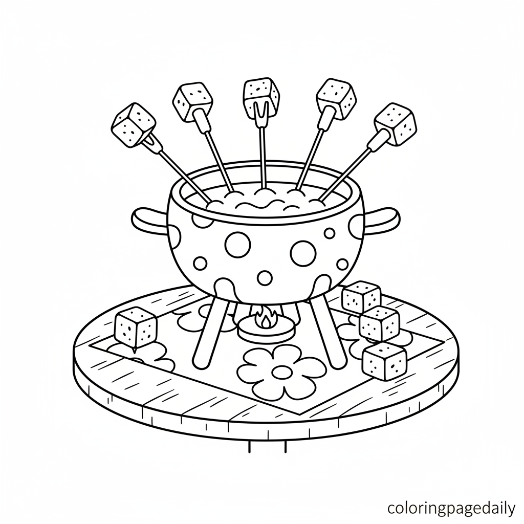 Swiss Cheese Fondue - Black and white coloring page ready to print